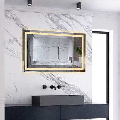 Badspiegel mit Beleuchtung,120x80cm LED Wandspiegel mit Wandschalter/Touch-Schalter,Beschlagfrei,Badezimmerspiegel mit 3 Lichtfarbe 2700-6500K Dimmbar,IP44