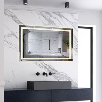 Badspiegel mit Beleuchtung,120x80cm LED Wandspiegel mit Wandschalter/Touch-Schalter,Beschlagfrei,Badezimmerspiegel mit 3 Lichtfarbe 2700-6500K Dimmbar,IP44