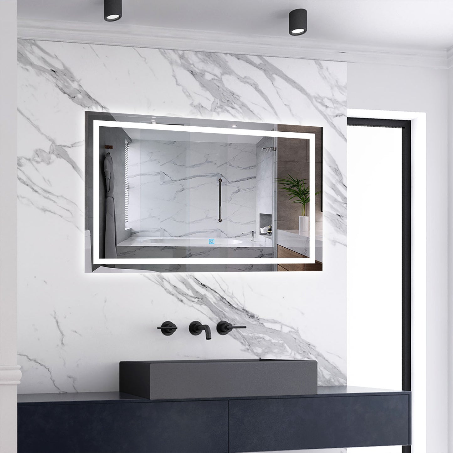 Badspiegel mit Beleuchtung,120x80cm LED Wandspiegel mit Wandschalter/Touch-Schalter,Beschlagfrei,Badezimmerspiegel mit 3 Lichtfarbe 2700-6500K Dimmbar,IP44