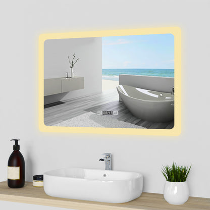120x70cm LED Badspiegel mit Uhr,Touch-Schalter,Badspiegel mit Beleuchtung,Beschlagfrei,Badezimmerspiegel mit 3 Lichtfarbe 2700-6500K Dimmbar,IP44