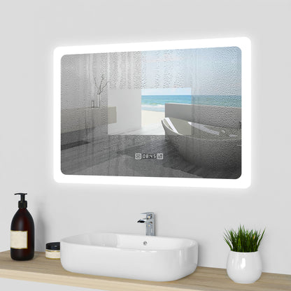 120x70cm LED Badspiegel mit Uhr,Touch-Schalter,Badspiegel mit Beleuchtung,Beschlagfrei,Badezimmerspiegel mit 3 Lichtfarbe 2700-6500K Dimmbar,IP44