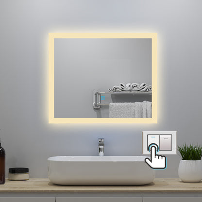 100x60cm LED Badspiegel mit Wandschalter/Touchschalter,Badspiegel mit Beleuchtung,Beschlagfrei,Badezimmerspiegel mit 3 Lichtfarbe 2700-6500K Dimmbar,IP44