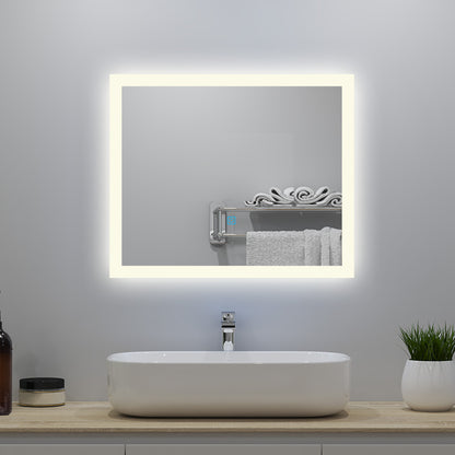 60x50cm LED Badspiegel mit Wandschalter/Touchschalter,Badspiegel mit Beleuchtung,Beschlagfrei,Badezimmerspiegel mit 3 Lichtfarbe 3000-6000K Dimmbar,IP44