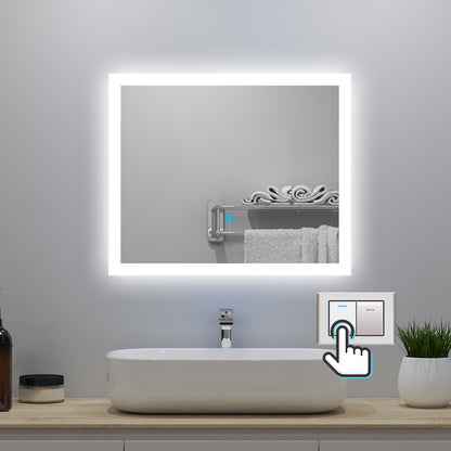 100x60cm LED Badspiegel mit Wandschalter/Touchschalter,Badspiegel mit Beleuchtung,Beschlagfrei,Badezimmerspiegel mit 3 Lichtfarbe 2700-6500K Dimmbar,IP44