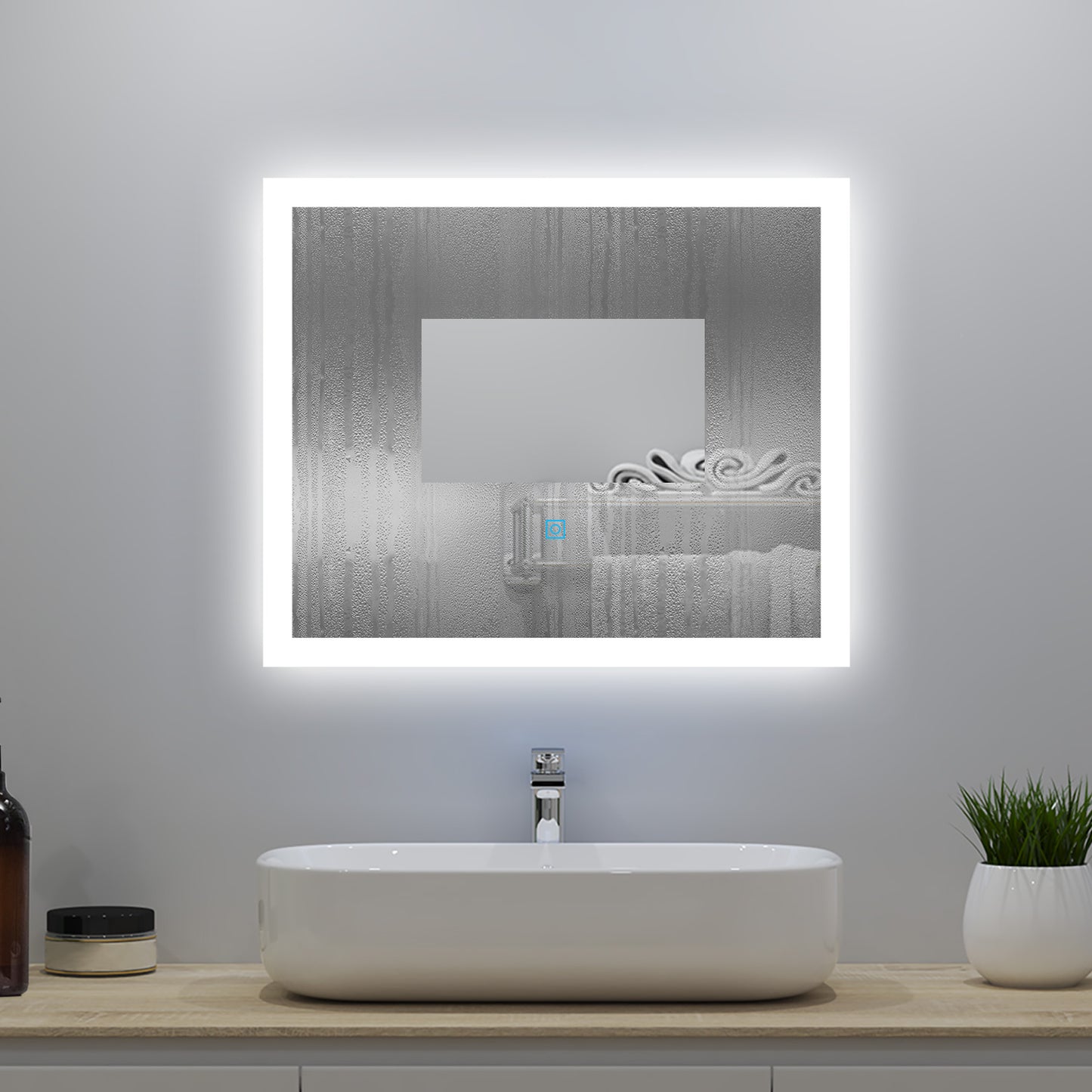 80x60cm LED Badspiegel mit Wandschalter/Touchschalter,Badspiegel mit Beleuchtung,Beschlagfrei,Badezimmerspiegel mit 3 Lichtfarbe 2700-6500K Dimmbar,IP44