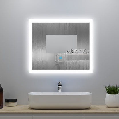 80x60cm LED Badspiegel mit Wandschalter/Touchschalter,Badspiegel mit Beleuchtung,Beschlagfrei,Badezimmerspiegel mit 3 Lichtfarbe 2700-6500K Dimmbar,IP44