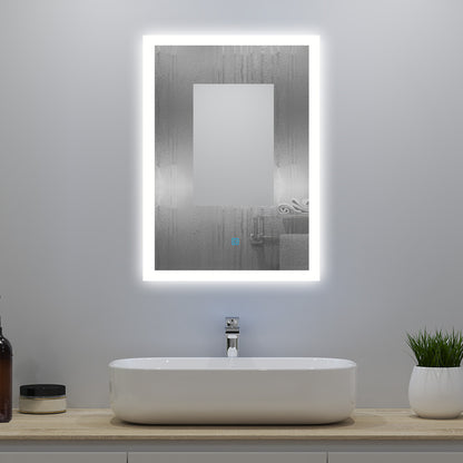 50x70cm LED Badspiegel mit Wandschalter/Touchschalter,Badspiegel mit Beleuchtung,Beschlagfrei,Badezimmerspiegel mit 3 Lichtfarbe 2700-6500K Dimmbar,IP44