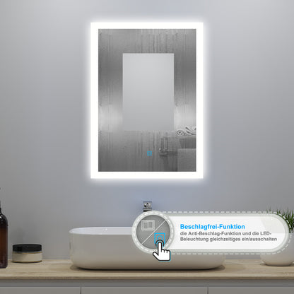 50x70cm LED Badspiegel mit Wandschalter/Touchschalter,Badspiegel mit Beleuchtung,Beschlagfrei,Badezimmerspiegel mit 3 Lichtfarbe 2700-6500K Dimmbar,IP44