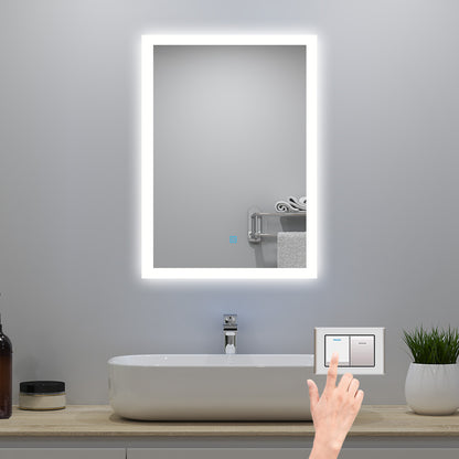 50x70cm LED Badspiegel mit Wandschalter/Touchschalter,Badspiegel mit Beleuchtung,Beschlagfrei,Badezimmerspiegel mit 3 Lichtfarbe 2700-6500K Dimmbar,IP44