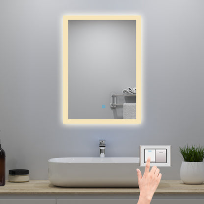 50x70cm LED Badspiegel mit Wandschalter/Touchschalter,Badspiegel mit Beleuchtung,Beschlagfrei,Badezimmerspiegel mit 3 Lichtfarbe 2700-6500K Dimmbar,IP44