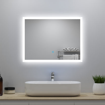 90x70cm LED Badspiegel mit Wandschalter/Touchschalter,Badspiegel mit Beleuchtung,Beschlagfrei,Badezimmerspiegel mit 3 Lichtfarbe 2700-6500K Dimmbar,IP44