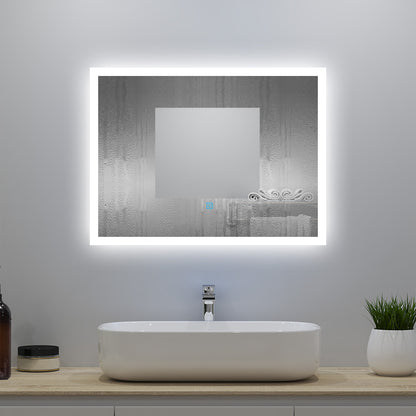 90x70cm LED Badspiegel mit Wandschalter/Touchschalter,Badspiegel mit Beleuchtung,Beschlagfrei,Badezimmerspiegel mit 3 Lichtfarbe 2700-6500K Dimmbar,IP44