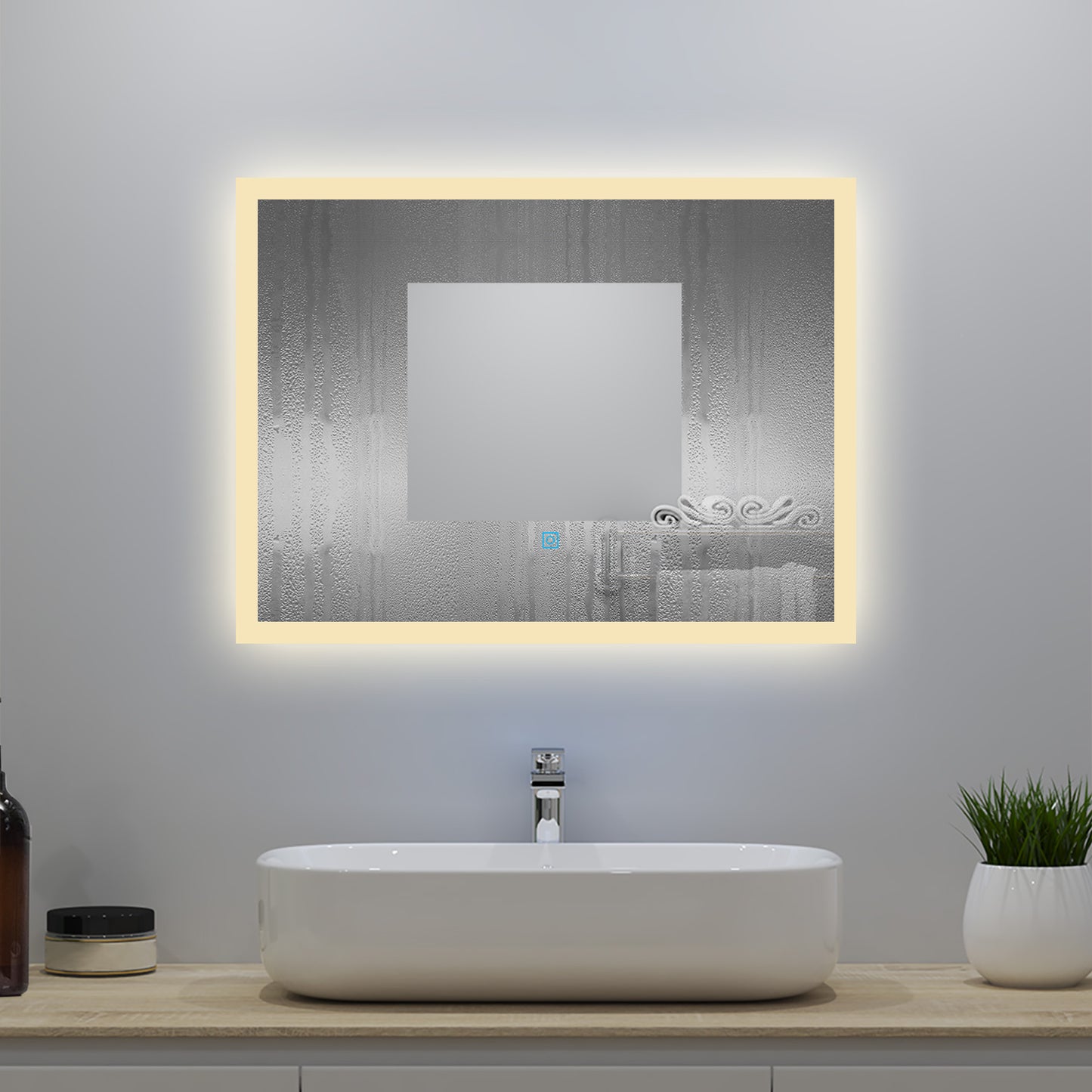 90x70cm LED Badspiegel mit Wandschalter/Touchschalter,Badspiegel mit Beleuchtung,Beschlagfrei,Badezimmerspiegel mit 3 Lichtfarbe 2700-6500K Dimmbar,IP44