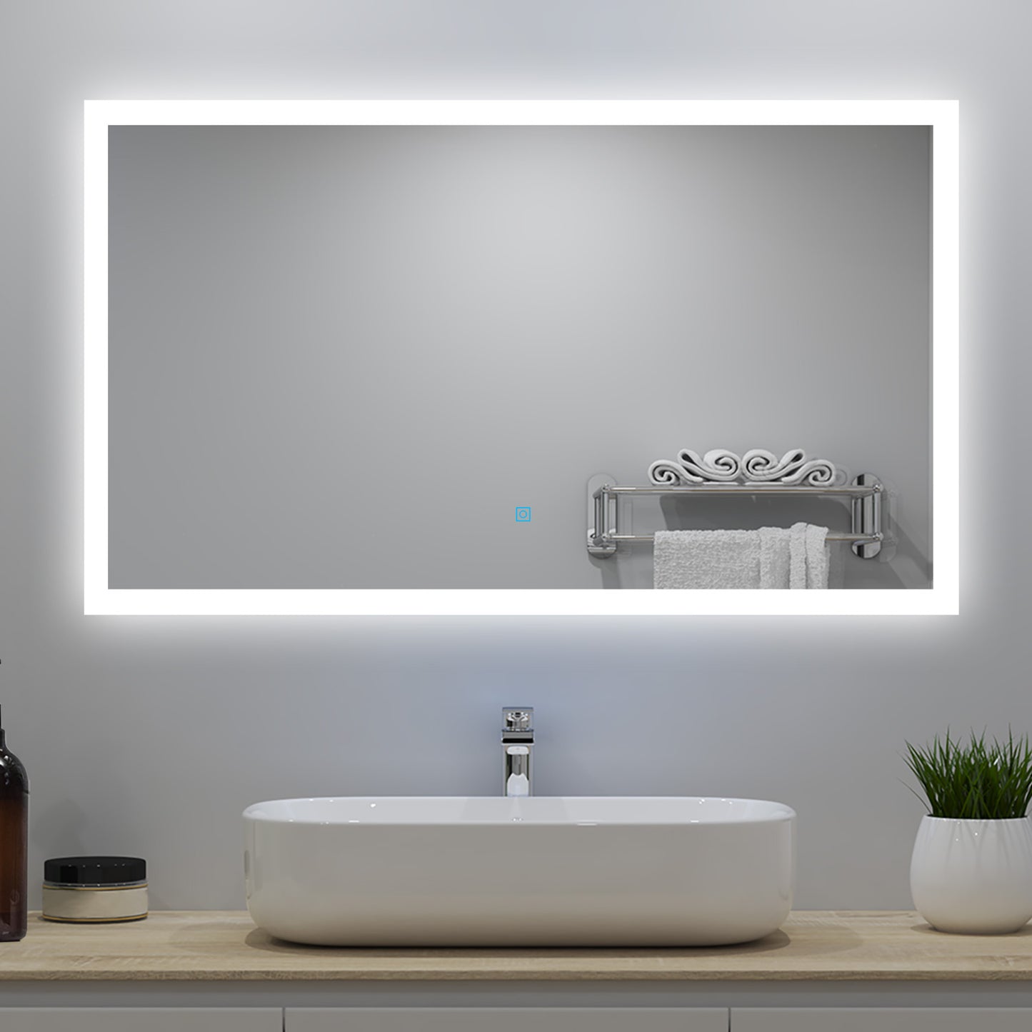 120x70cm LED Badspiegel mit Wandschalter/Touchschalter,Badspiegel mit Beleuchtung,Beschlagfrei,Badezimmerspiegel mit 3 Lichtfarbe 2700-6500K Dimmbar,IP44
