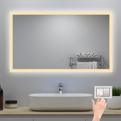 120x70cm LED Badspiegel mit Wandschalter/Touchschalter,Badspiegel mit Beleuchtung,Beschlagfrei,Badezimmerspiegel mit 3 Lichtfarbe 2700-6500K Dimmbar,IP44