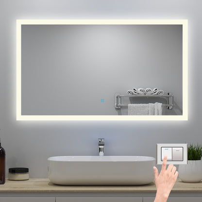 120x70cm LED Badspiegel mit Wandschalter/Touchschalter,Badspiegel mit Beleuchtung,Beschlagfrei,Badezimmerspiegel mit 3 Lichtfarbe 2700-6500K Dimmbar,IP44