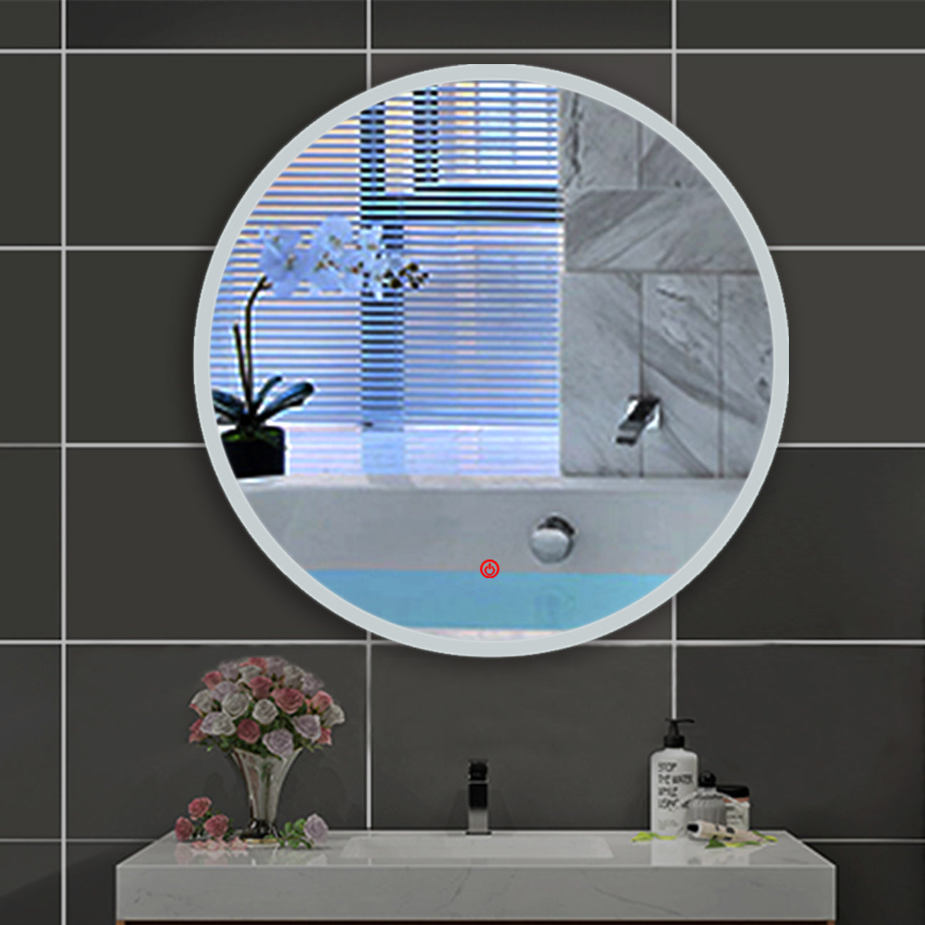 LED Badspiegel Rund 60cm, Runder Wandspiegel mit Touchschalter und Kaltweiß IP44