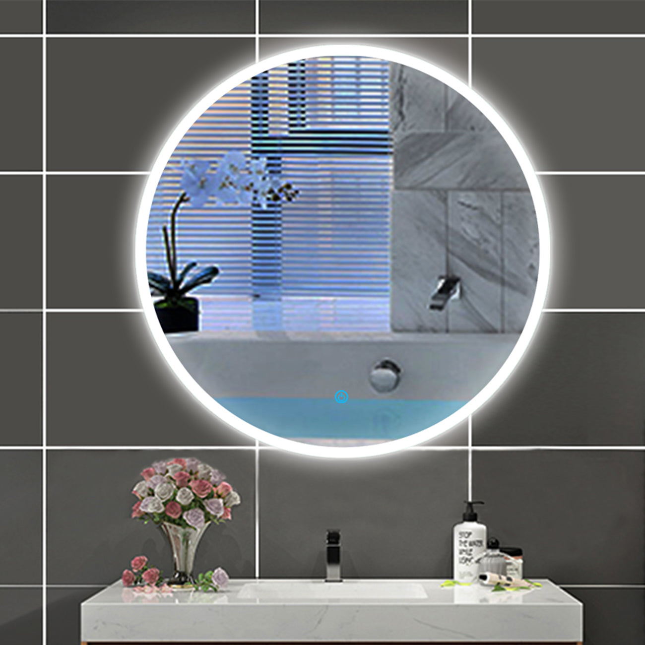 LED Badspiegel Rund 60cm, Runder Wandspiegel mit Touchschalter und Kaltweiß IP44