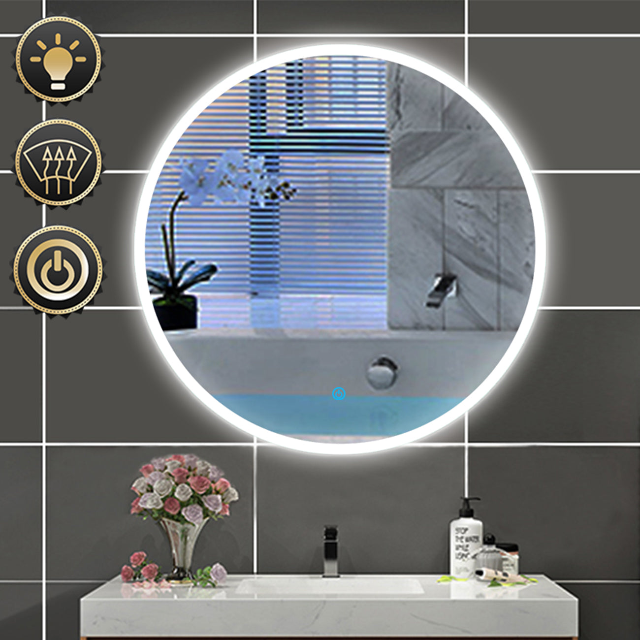 LED Spiegel Rund 80 cm TYPA TOUCH BESCHLAGFREI Wandspiegel