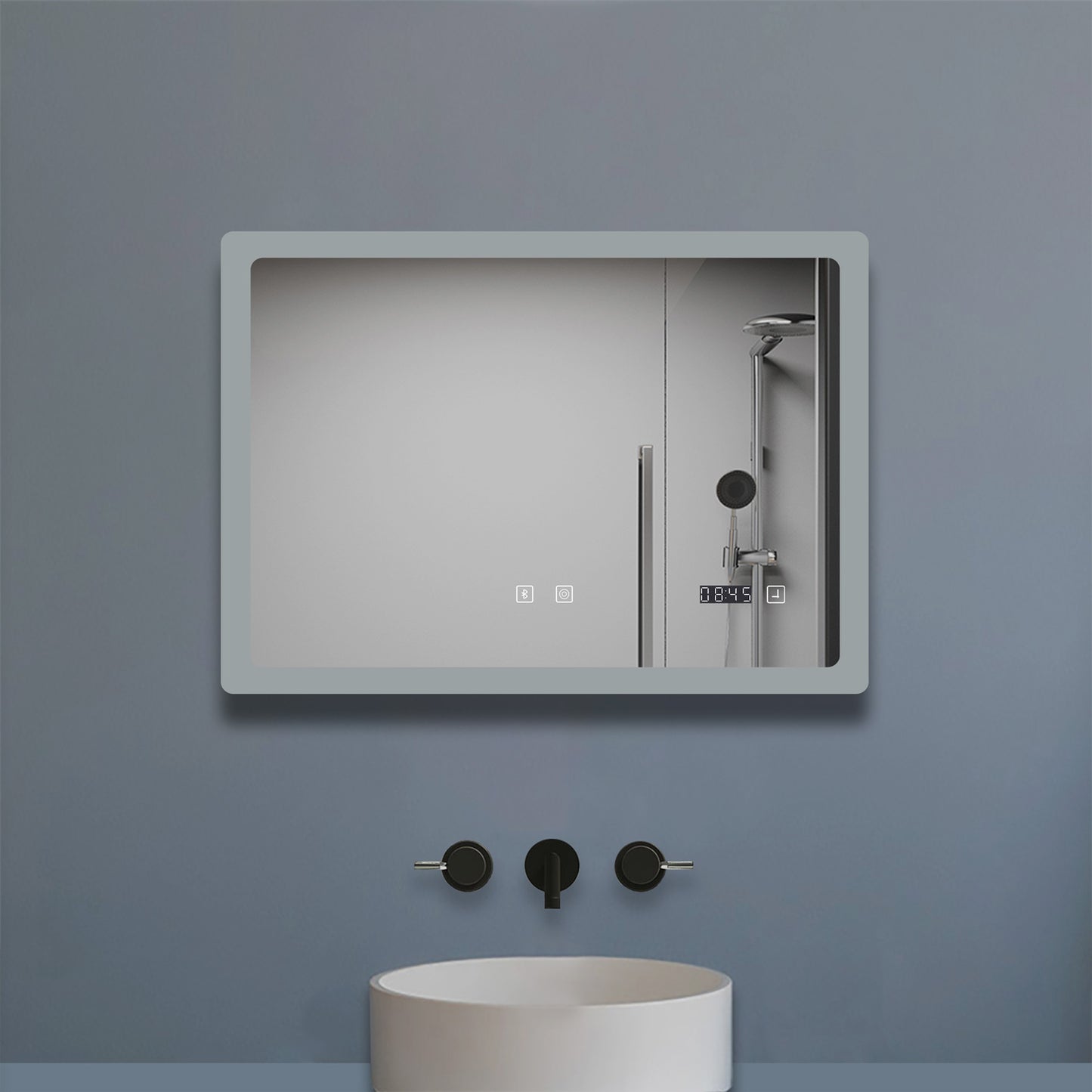 100x60cm LED Badspiegel mit Bluetooth und Uhr,Badspiegel mit Beleuchtung,Touch,Beschlagfrei,Badezimmerspiegel mit 3 Lichtfarbe 2700-6500K Dimmbar,IP44