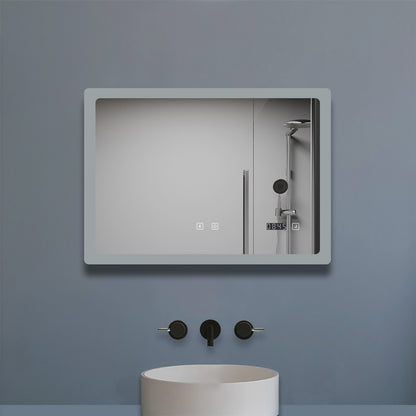 100x60cm LED Badspiegel mit Bluetooth und Uhr,Badspiegel mit Beleuchtung,Touch,Beschlagfrei,Badezimmerspiegel mit 3 Lichtfarbe 2700-6500K Dimmbar,IP44