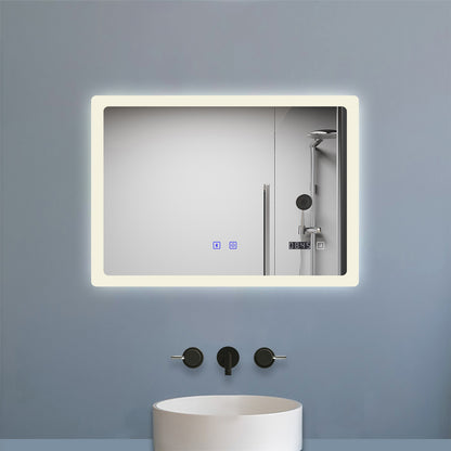 100x60cm LED Badspiegel mit Bluetooth und Uhr,Badspiegel mit Beleuchtung,Touch,Beschlagfrei,Badezimmerspiegel mit 3 Lichtfarbe 2700-6500K Dimmbar,IP44