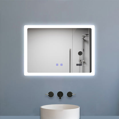 100x60cm LED Badspiegel mit Bluetooth und Uhr,Badspiegel mit Beleuchtung,Touch,Beschlagfrei,Badezimmerspiegel mit 3 Lichtfarbe 2700-6500K Dimmbar,IP44