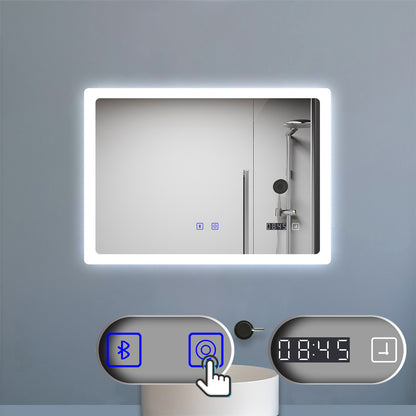100x60cm LED Badspiegel mit Bluetooth und Uhr,Badspiegel mit Beleuchtung,Touch,Beschlagfrei,Badezimmerspiegel mit 3 Lichtfarbe 2700-6500K Dimmbar,IP44