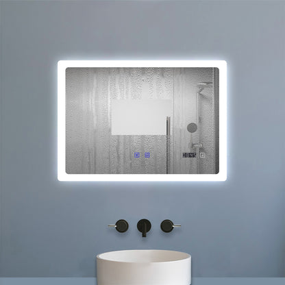 100x60cm LED Badspiegel mit Bluetooth und Uhr,Badspiegel mit Beleuchtung,Touch,Beschlagfrei,Badezimmerspiegel mit 3 Lichtfarbe 2700-6500K Dimmbar,IP44