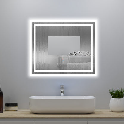Badspiegel mit Beleuchtung 60x50cm Badezimmerspiegel Lichtspiegel LED Wandspiegel mit Wandschalter/Touchschalter Beschlagfrei 3 Lichtfarbe 2700-6500K Dimmbar,IP44