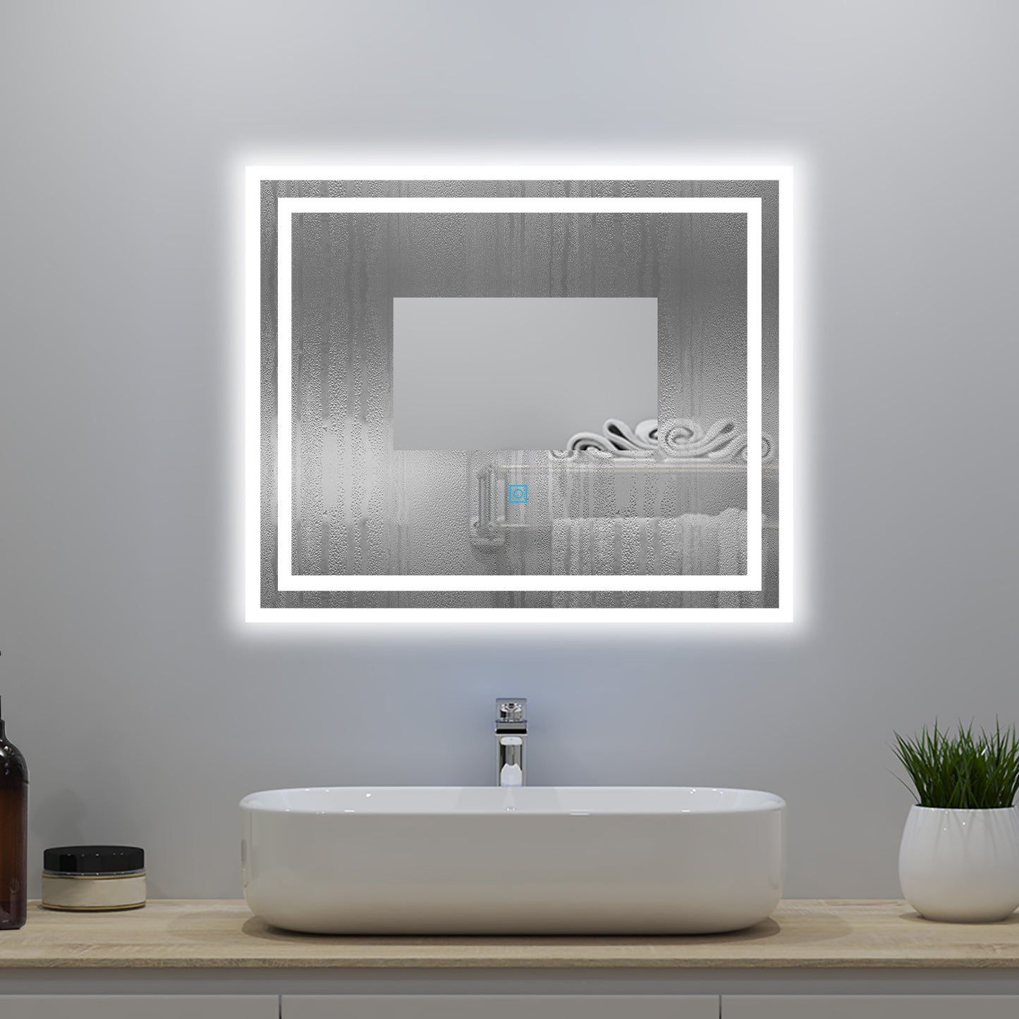 Badspiegel mit Beleuchtung 90x70cm Badezimmerspiegel Lichtspiegel LED Wandspiegel mit Wandschalter/Touchschalter Beschlagfrei 3 Lichtfarbe 2700-6500K Dimmbar,IP44