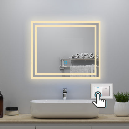 Badspiegel mit Beleuchtung 60x50cm Badezimmerspiegel Lichtspiegel LED Wandspiegel mit Wandschalter/Touchschalter Beschlagfrei 3 Lichtfarbe 2700-6500K Dimmbar,IP44