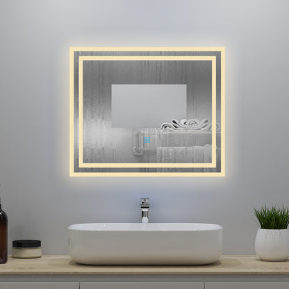 Badspiegel mit Beleuchtung 60x50cm Badezimmerspiegel Lichtspiegel LED Wandspiegel mit Wandschalter/Touchschalter Beschlagfrei 3 Lichtfarbe 2700-6500K Dimmbar,IP44
