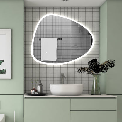 LED Badspiegel 80x65cm Spezial Rund Wand/Touchschalter Anti-Beschlag 3 Lichfarbe Kalt/Neutral/Warmweiß Dimmbar Badspiegel mit Beleuchtung Badezimmerspiegel Lichtspiegel IP44