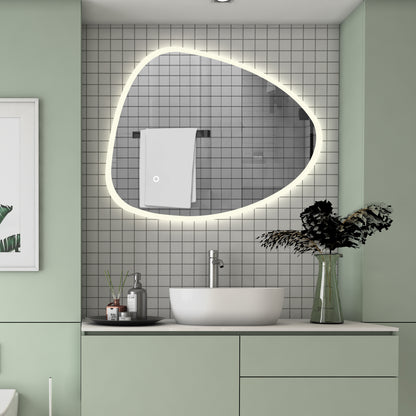 LED Badspiegel 80x65cm Spezial Rund Wand/Touchschalter Anti-Beschlag 3 Lichfarbe Kalt/Neutral/Warmweiß Dimmbar Badspiegel mit Beleuchtung Badezimmerspiegel Lichtspiegel IP44