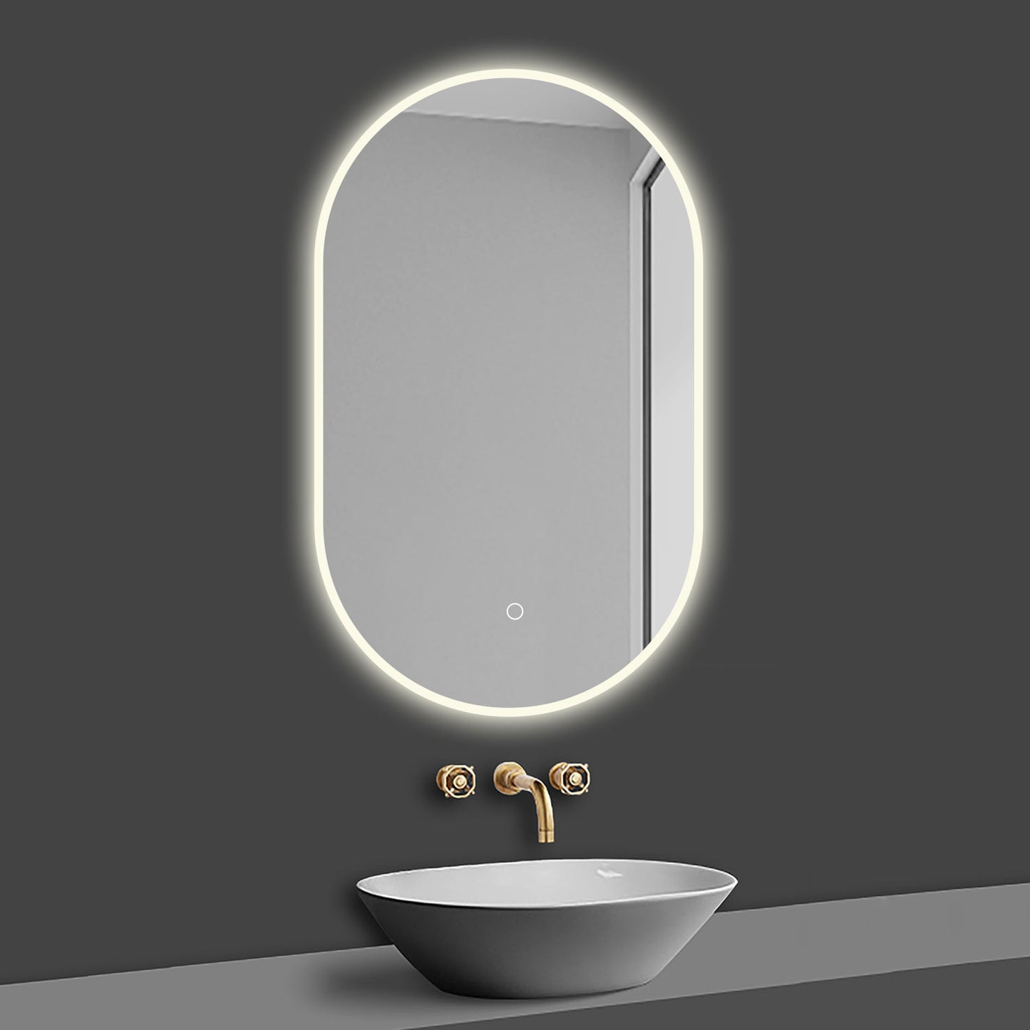 LED Badspiegel Oval 45x75cm mit Touch/Wandschalter Anti-Beschlag 3 Lichfarbe Dimmbar Badezimmerspiegel Rundbahn Wandspiegel Kalt/Neutral/Warmweiß IP44
