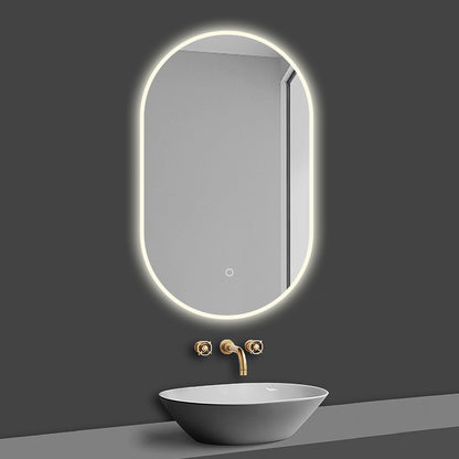 LED Badspiegel Oval 45x75cm mit Touch/Wandschalter Anti-Beschlag 3 Lichfarbe Dimmbar Badezimmerspiegel Rundbahn Wandspiegel Kalt/Neutral/Warmweiß IP44
