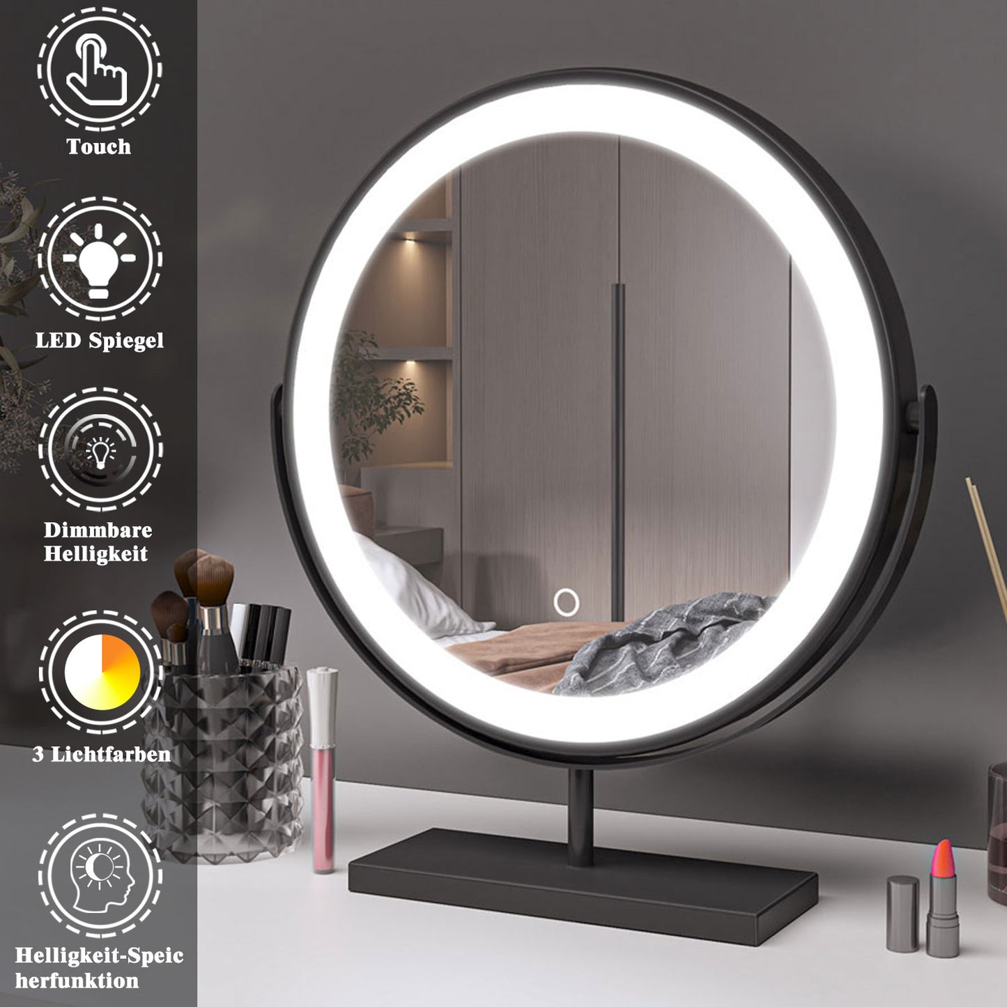 Kosmetikspiegel Schminkspiegel LED Kosmetikspiegel mit Beleuchtung Tischspiegel 40cm