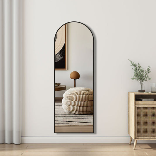 Bogen Standspiegel 150×50cm Hängespiegel 2 in 1 Ganzkörperspiegel mit Schwarz Rahmen Ankleidespiegel  Wandspiegel Garderobenspiegel