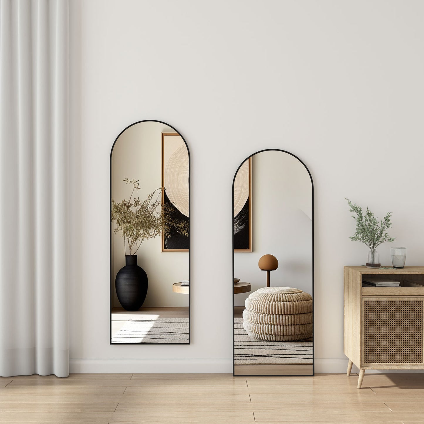 Bogen Standspiegel 150×50cm Hängespiegel 2 in 1 Ganzkörperspiegel mit Schwarz Rahmen Ankleidespiegel  Wandspiegel Garderobenspiegel