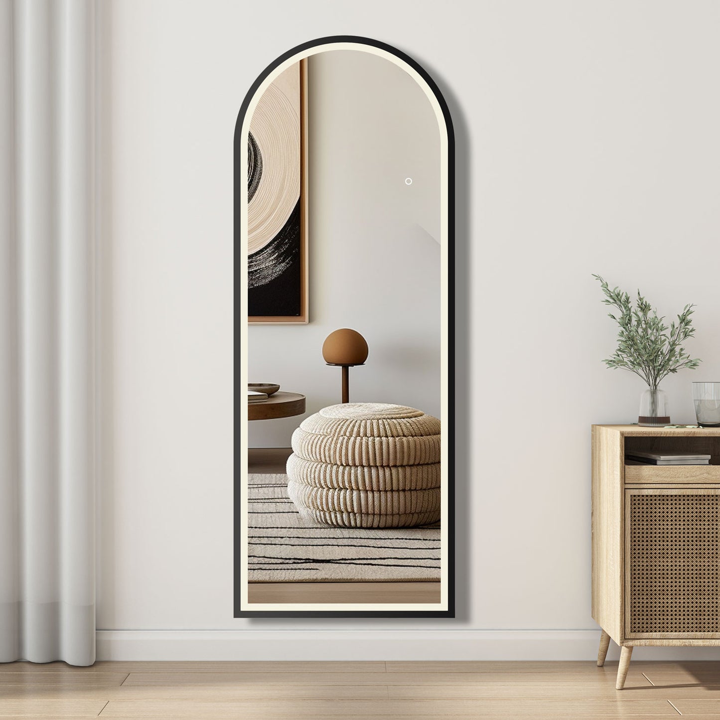 LED Bogen Standspiegel 160×60cm 3 Lichfarbe dimmbar Touch/Wandschalter Hängespiegel 2 in 1 Ganzkörperspiegel mit Schwarz Rahmen Ankleidespiegel Wandspiegel Garderobenspiegel
