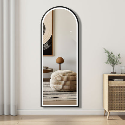 LED Bogen Standspiegel 160×60cm 3 Lichfarbe dimmbar Touch/Wandschalter Hängespiegel 2 in 1 Ganzkörperspiegel mit Schwarz Rahmen Ankleidespiegel Wandspiegel Garderobenspiegel