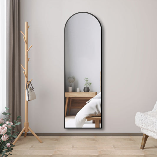 Bogen Standspiegel 163×54cm Hängespiegel 2 in 1 Ganzkörperspiegel mit Schwarz Rahmen Ankleidespiegel  Wandspiegel Garderobenspiegel