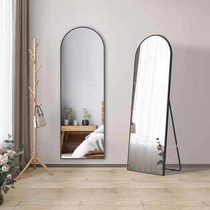 Bogen Standspiegel 163×54cm Hängespiegel 2 in 1 Ganzkörperspiegel mit Schwarz Rahmen Ankleidespiegel  Wandspiegel Garderobenspiegel