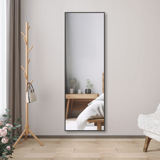 Standspiegel 160×50cm Hängespiegel 2 in 1 Ganzkörperspiegel mit Schwarz Rahmen Wandspiegel Ankleidespiegel Garderobenspiegel