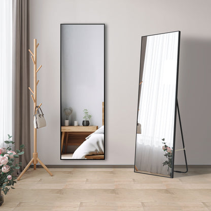 Standspiegel 160×50cm Hängespiegel 2 in 1 Ganzkörperspiegel mit Schwarz Rahmen Wandspiegel Ankleidespiegel Garderobenspiegel