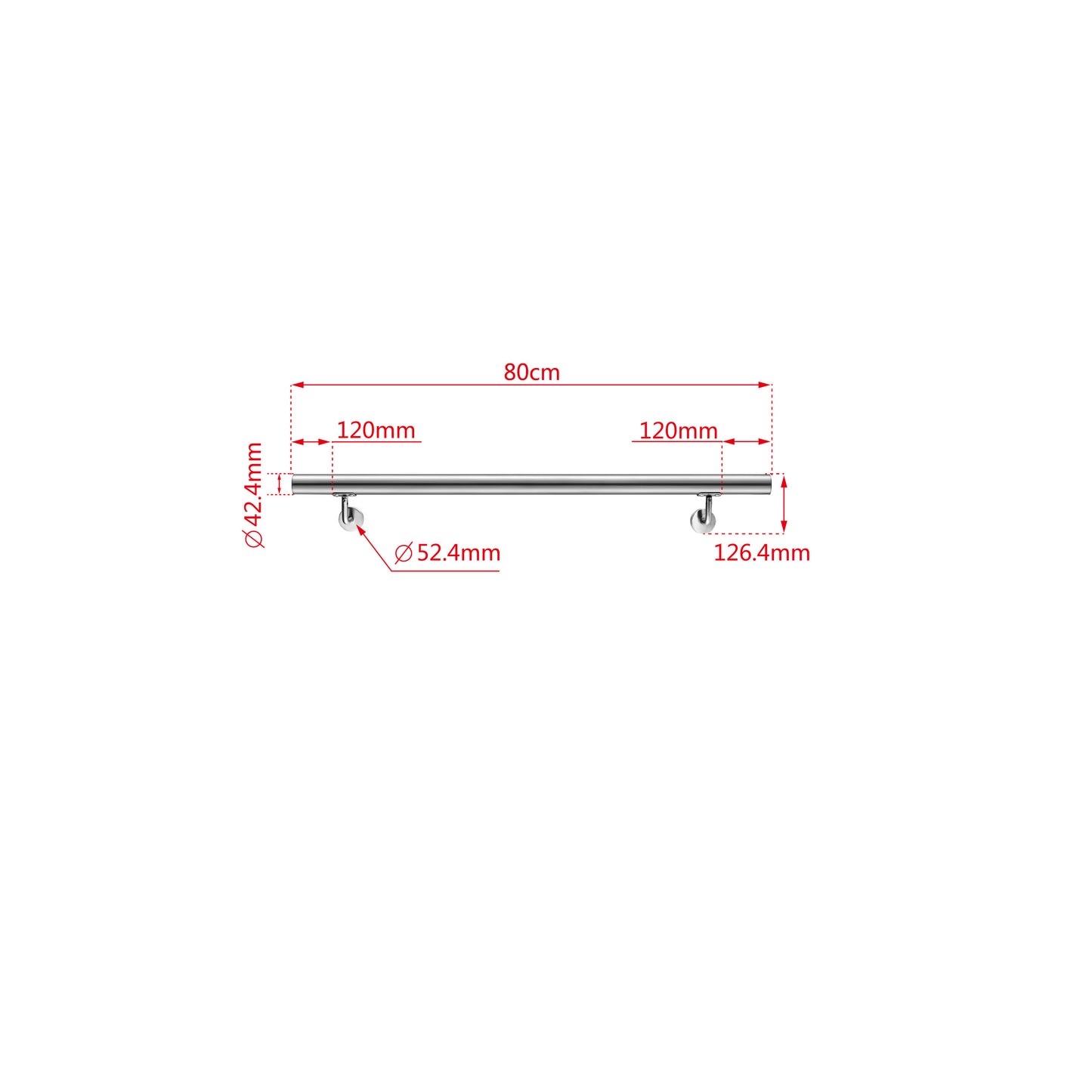 OZEAN Edelstahl Wandhandlauf Set - Silber - 80cm bis 200cm | Treppengeländer für Innen & Außen