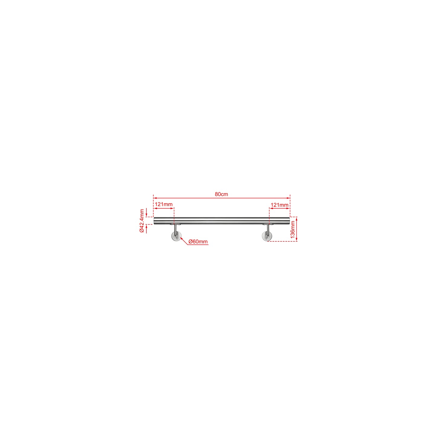 OZEAN Wandhandlauf Edelstahl 80-240 cm | 3mm verstärkte Lasche & 5mm Basis | Silber/Schwarz/Holzoptik