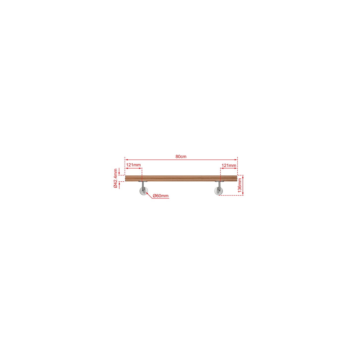 OZEAN Wandhandlauf Edelstahl 80-240 cm | 3mm verstärkte Lasche & 5mm Basis | Silber/Schwarz/Holzoptik