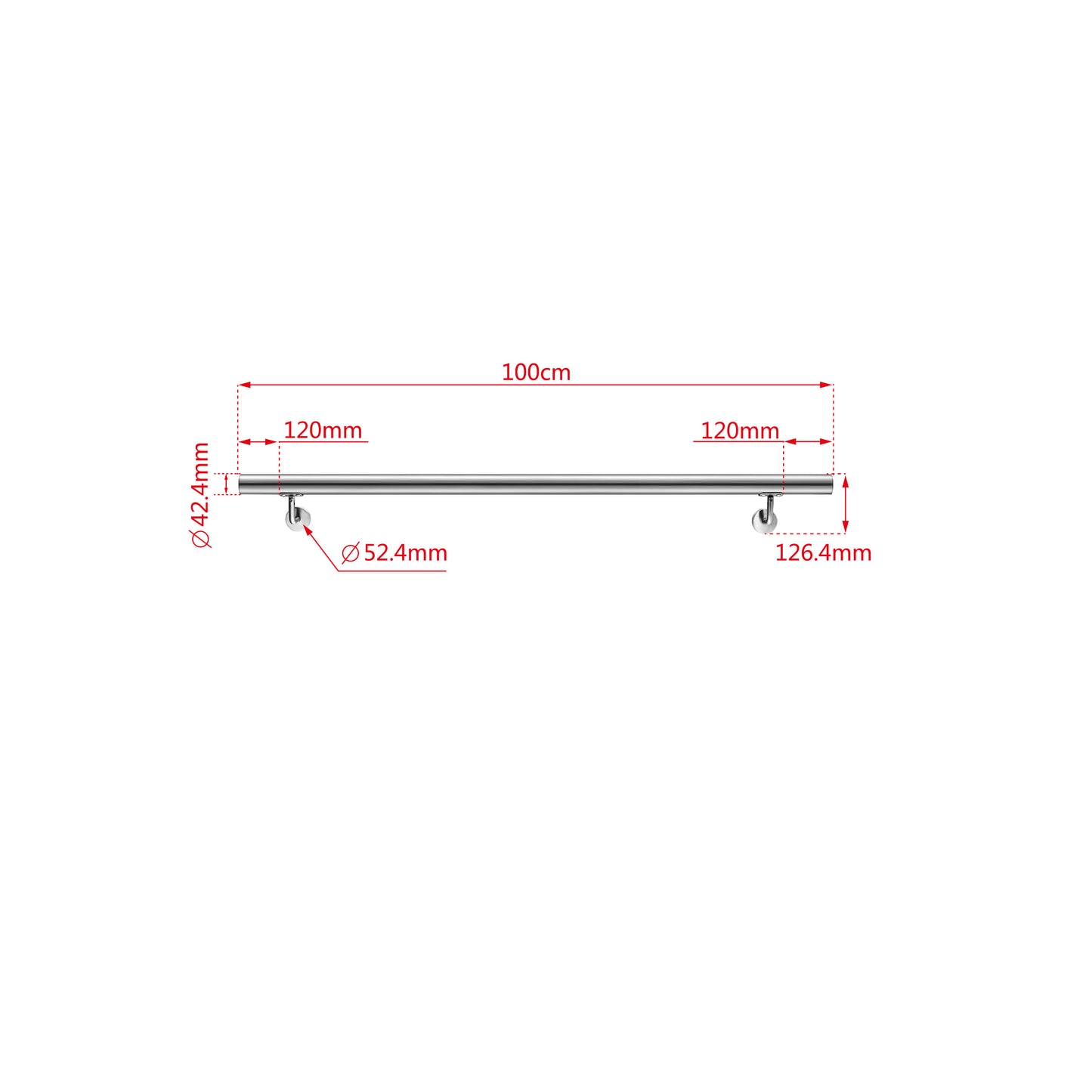 OZEAN Edelstahl Wandhandlauf Set - Silber - 80cm bis 200cm | Treppengeländer für Innen & Außen